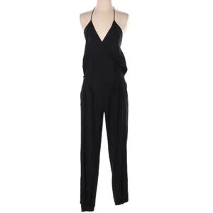 Emerson Thorpe Jumpsuit XS Jogger Pants V Neck SILK Black Sleeveless Halter Tie